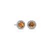 Earrings | Blue Nile Citrine And Micropav Diamond Halo Earrings In 14K White Gold (5Mm)