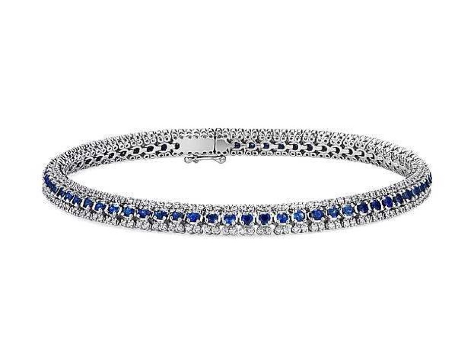 Bracelets | Blue Nile Three-Row Sapphire And Diamond Bracelet In 14K White Gold (1.9Mm)