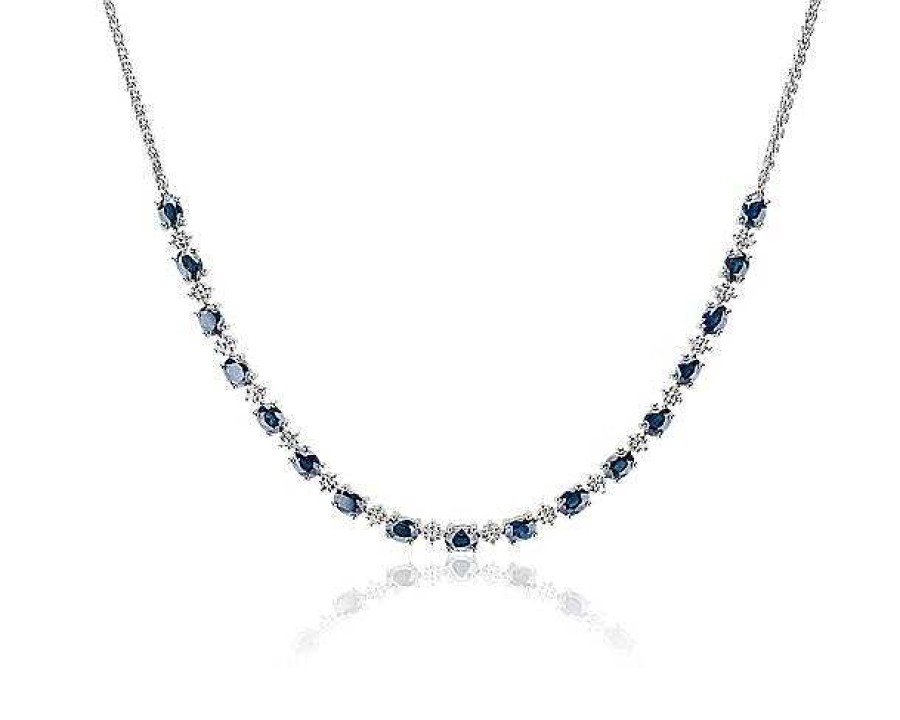 Necklaces | Blue Nile Oval Sapphire And Round Diamond Necklace In 14K White Gold