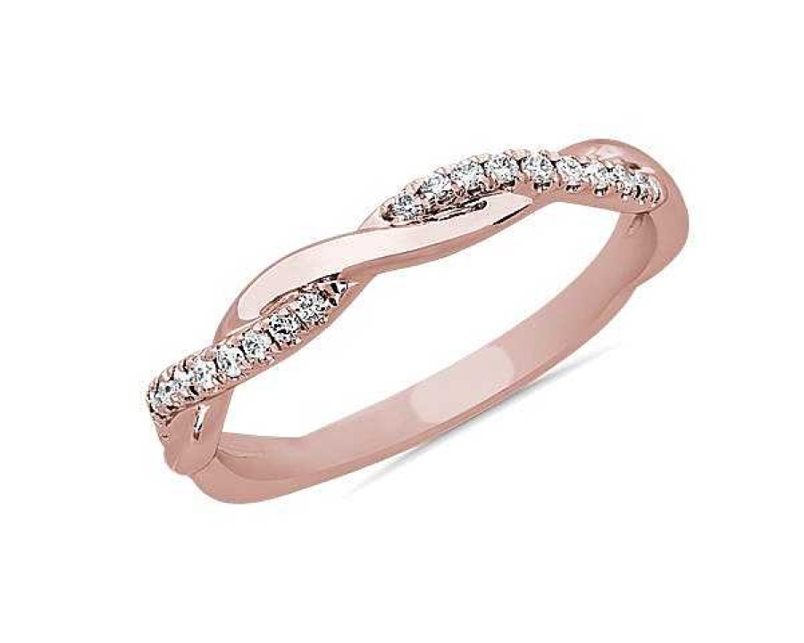 Women'S Rings | Blue Nile Petite Twist Diamond Anniversary Ring In 18K Rose Gold (1/10 Ct. Tw.)