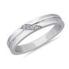 Men'S Rings | Blue Nile Diagonal Pav Diamond Grooved Wedding Ring In 14K White Gold (.06 Ct. Tw.)