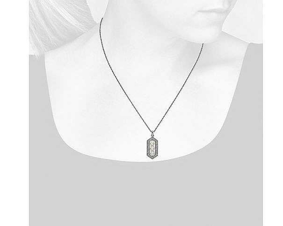 Necklaces | Blue Nile Freshwater Cultured Pearl And White Topaz Hexagon Halo Pendant In Sterling Silver (5-6Mm)