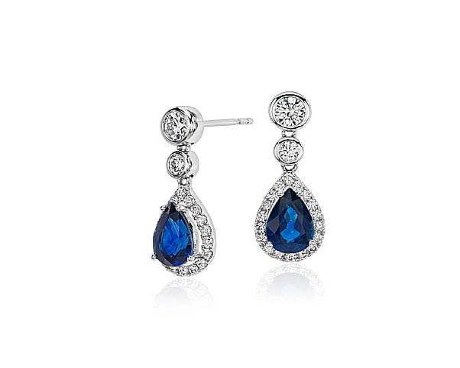 Earrings | Blue Nile Sapphire And Diamond Pear Drop Earrings In 18K White Gold (7X5Mm)