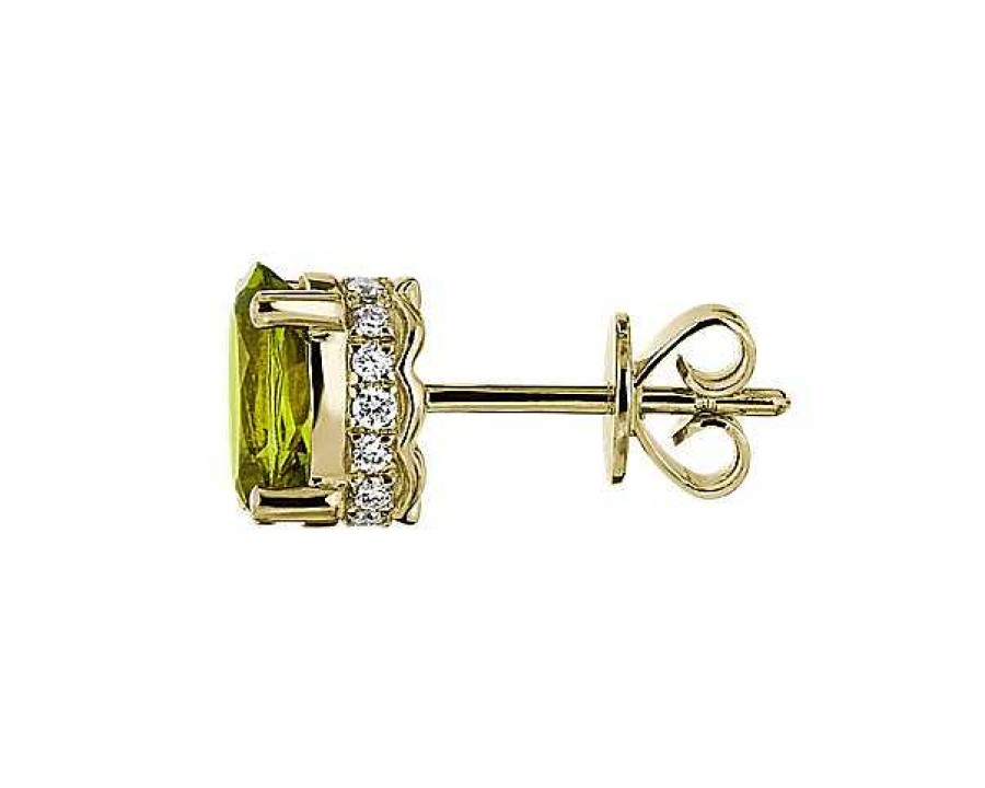 Earrings | Blue Nile Oval Peridot And Diamond Earrings In 14K Yellow Gold (7X5Mm)