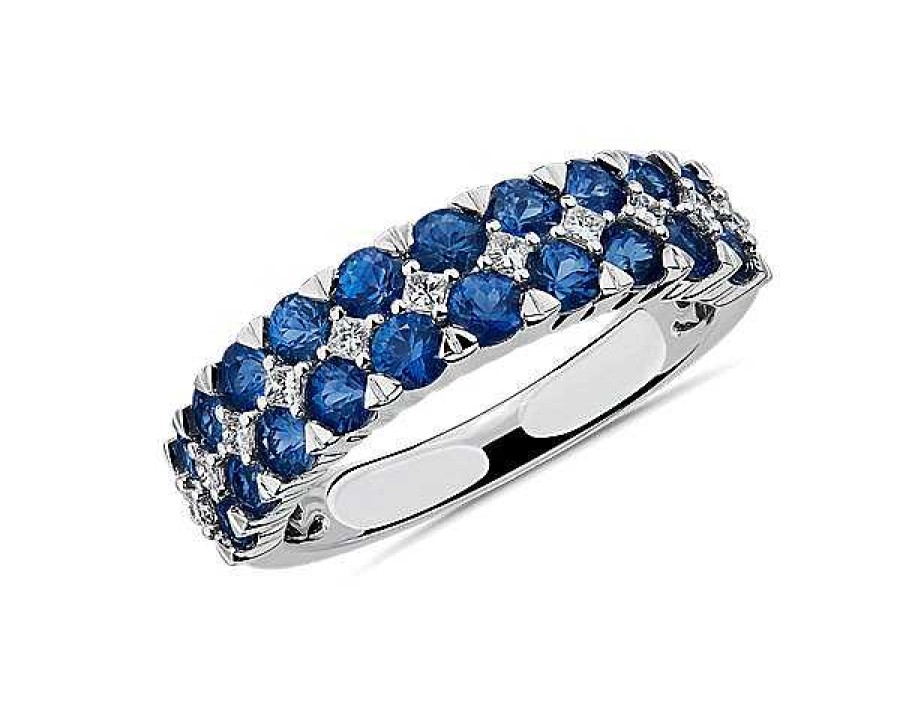 Rings | Blue Nile Blue Sapphire And Diamond Double Row Ring In 14K White Gold