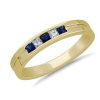 Men'S Rings | Blue Nile Men'S Princess-Cut Diamond And Sapphire Wedding Ring In 14K Yellow Gold (1/8 Ct. Tw.)