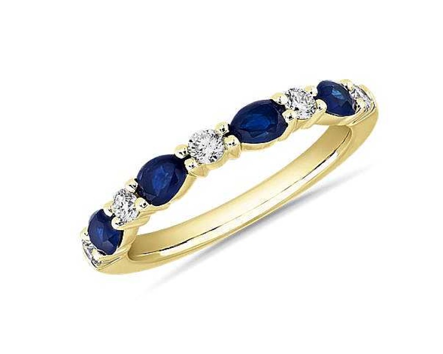 Rings | Blue Nile Alternating Pear Sapphire And Diamond Anniversary Ring In 14K Yellow Gold (1/5 Ct. Tw.)