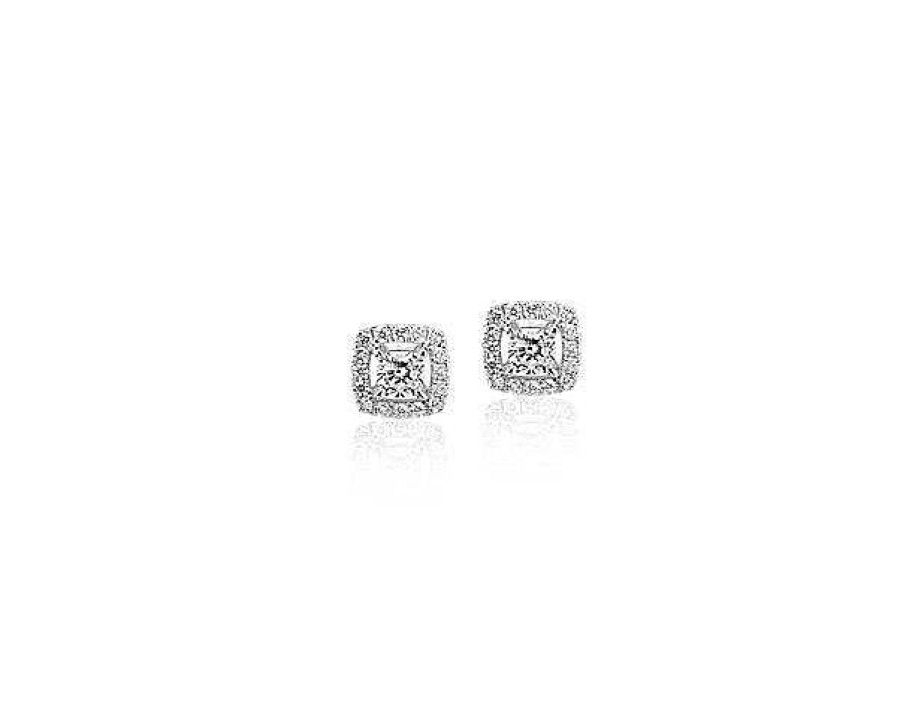 Earrings | Blue Nile Cushion-Cut Diamond Halo Stud Earrings In 14K White Gold (1/3 Ct. Tw.)