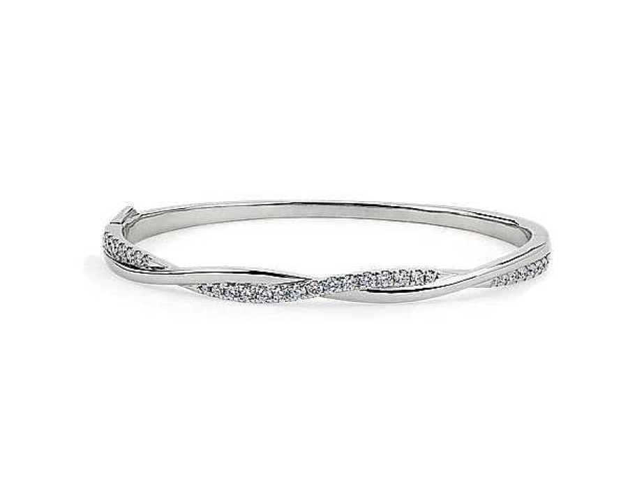 Bracelets | Blue Nile Twisting Diamond Bangle In 14K White Gold (1 Ct. Tw.)