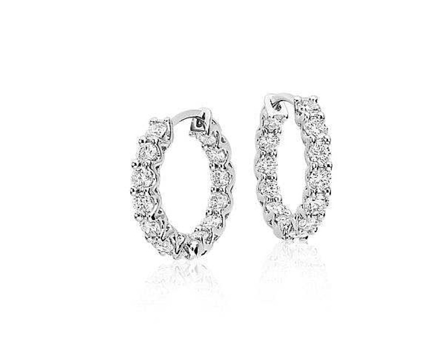 Earrings | Blue Nile Diamond Eternity Hoop Earrings In 18K White Gold (1 3/4 Ct. Tw.)