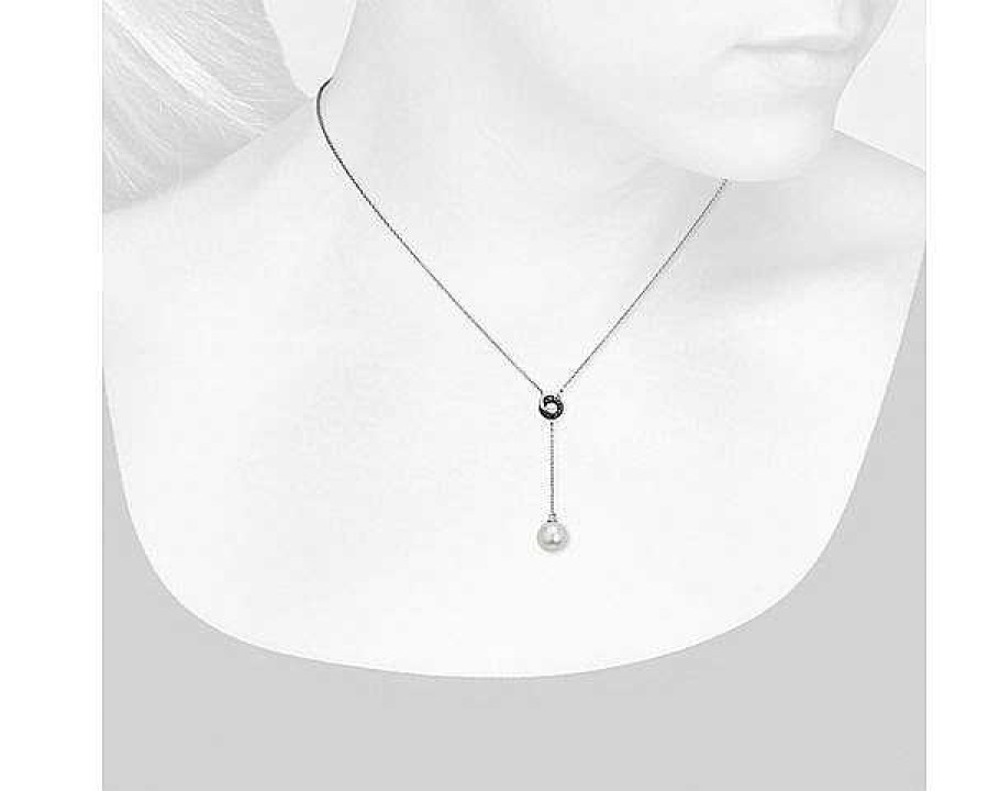 Necklaces | Blue Nile Freshwater Cultured Pearl Drop Pendant With Black Diamond Love Knot In 14K White Gold (7.5-8Mm)