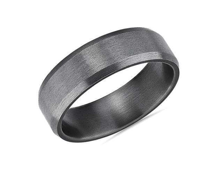 Men'S Rings | Blue Nile Beveled Edge Satin Finish Wedding Ring In Tantalum (7Mm)