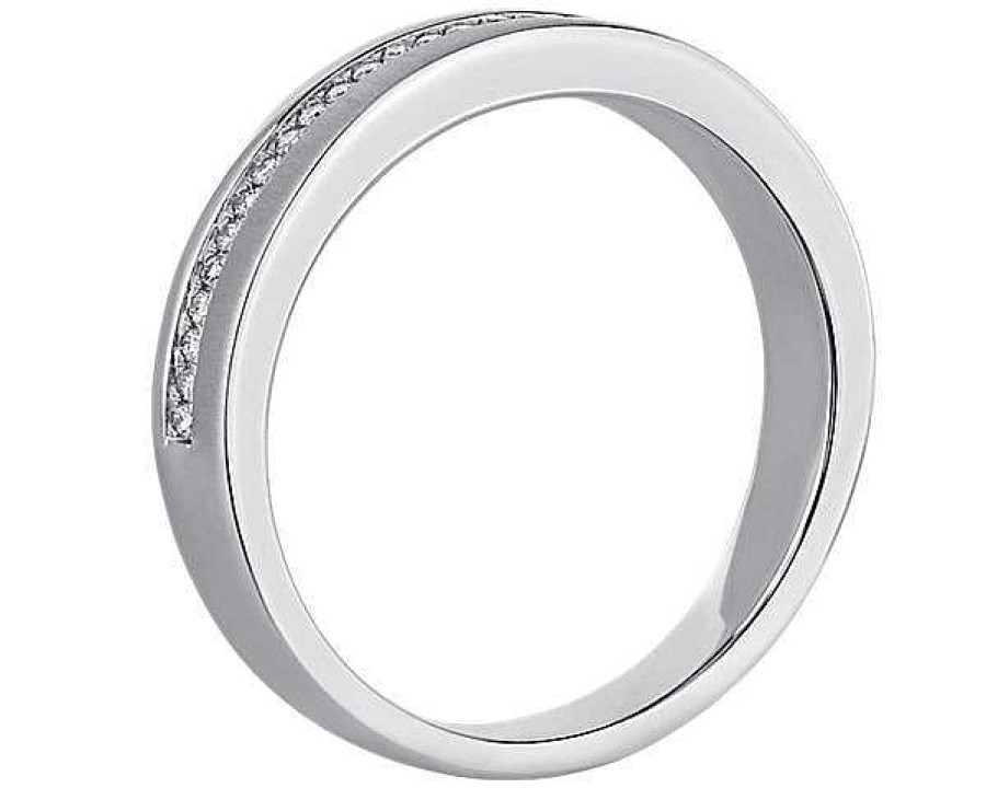 Men'S Rings | Blue Nile Men'S Diamond Pav Edge Wedding Ring In 14K White Gold (1/6 Ct. Tw.)