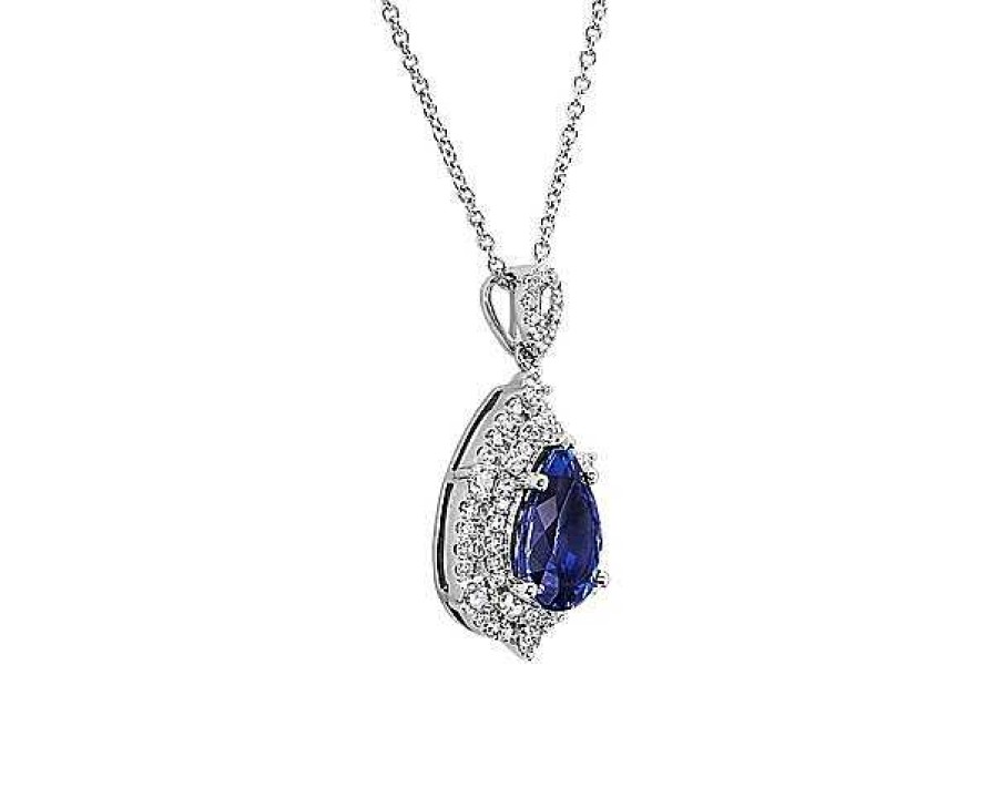 Necklaces | Blue Nile Pear Shaped Tanzanite And Diamond Double Halo Pendant In 14K White Gold