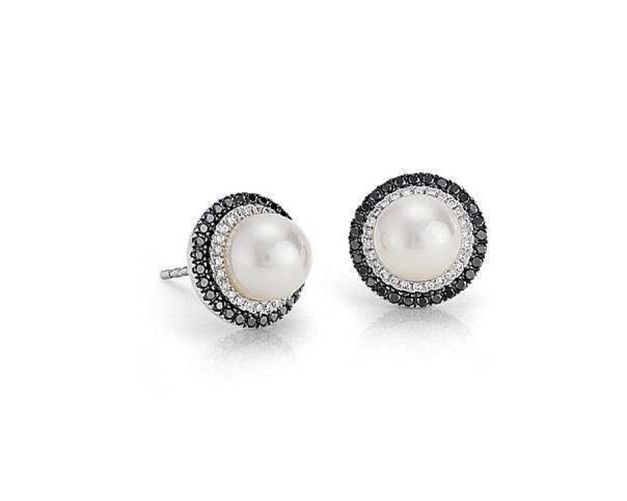 Earrings | Blue Nile Freshwater Cultured Pearl And Diamond Stud Earrings In 14K White Gold (7Mm)