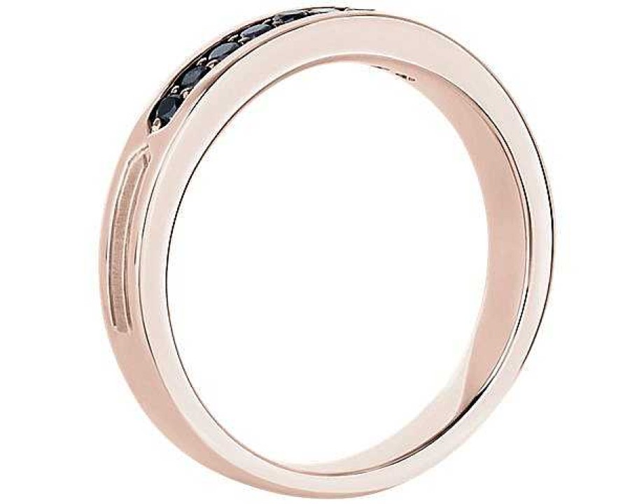 Men'S Rings | Blue Nile Men'S Black Diamond Pav Wedding Ring With Black Rhodium In 14K Rose Gold (1/5 Ct. Tw.)