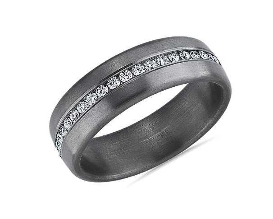 Men'S Rings | Blue Nile Satin Finish Diamond Wedding Ring In Grey Tantalum (7.5 Mm, 3/8 Ct. Tw.)