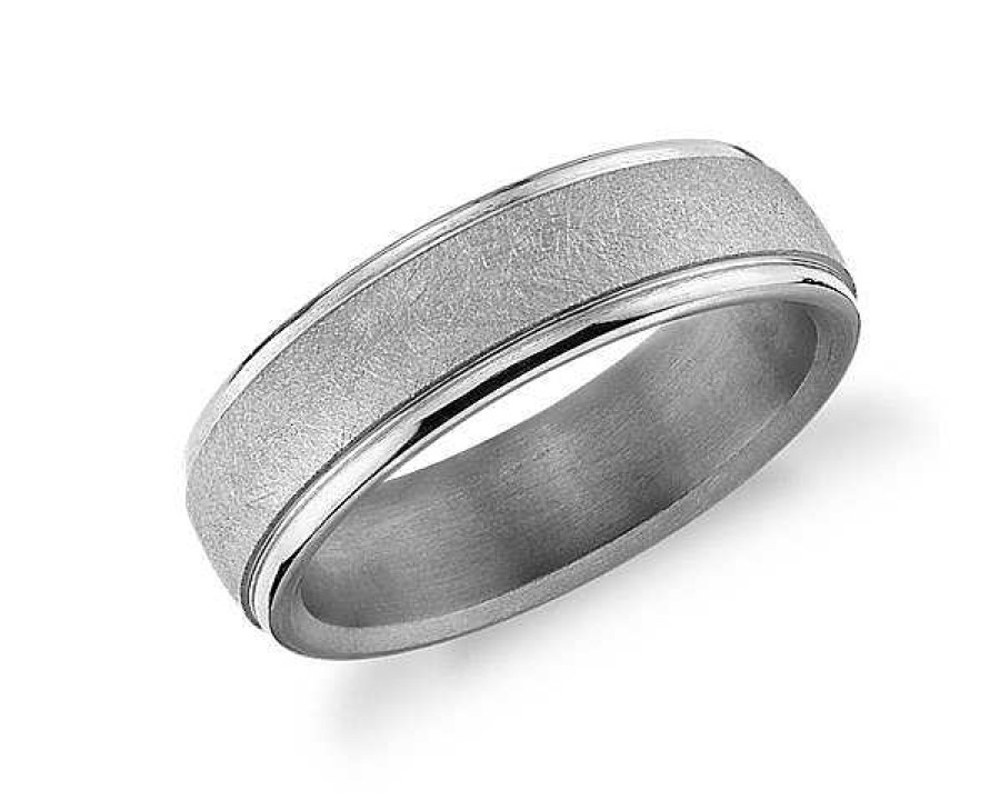 Men'S Rings | Blue Nile Round Edge Swirl Finish Wedding Ring In Tantalum (6.5Mm)