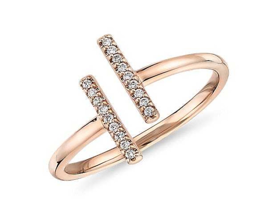 Rings | Blue Nile Delicate Pav Split Bar Diamond Fashion Ring In 14K Rose Gold