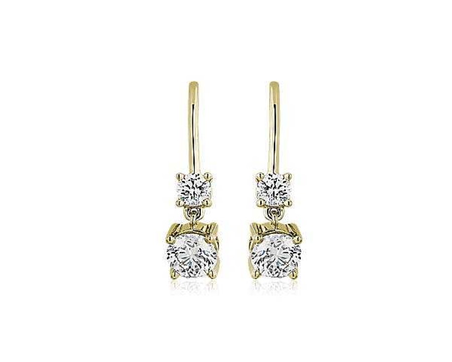 Earrings | Blue Nile Double Diamond Drop Earrings In 14K Yellow Gold (2 Ct. Tw.)