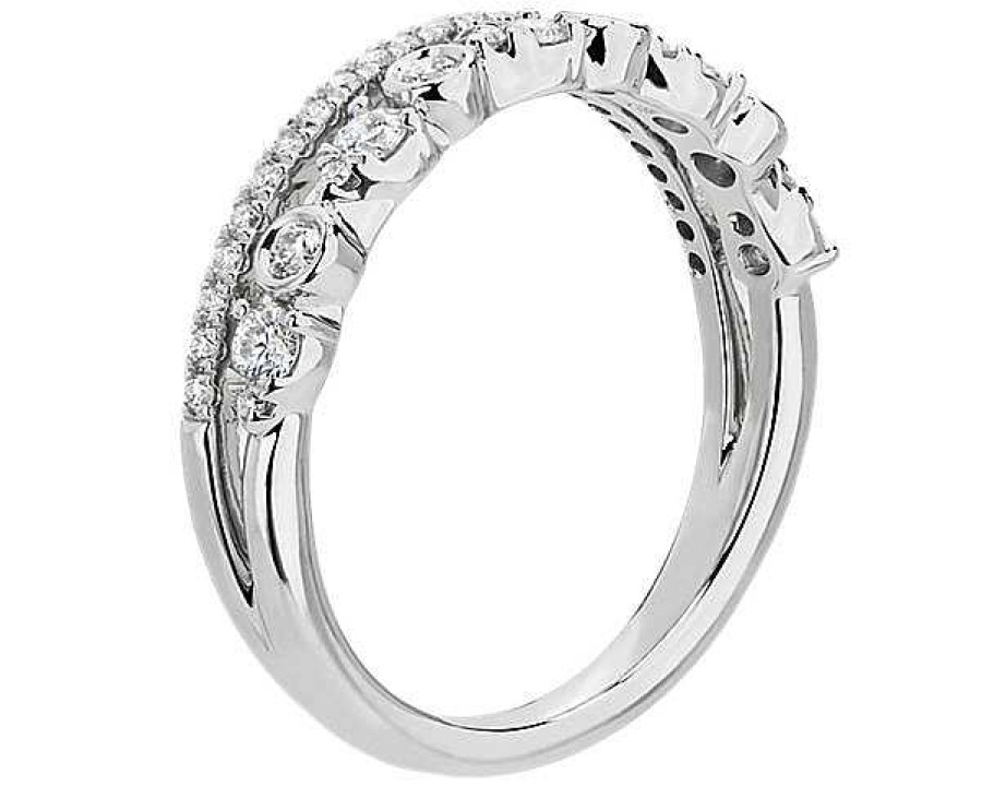 Rings | Blue Nile Alternating Bezel & Prong Set Round Diamond Ring With Pav Accent In 18K White Gold (1/3 Ct. Tw.)