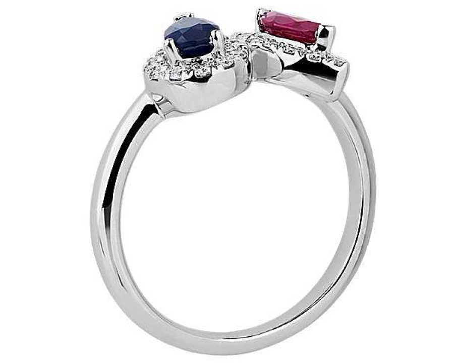 Rings | Blue Nile Sapphire And Ruby Two Stone Ring With Diamond Halo In 14K White Gold