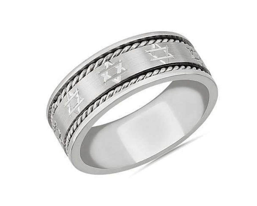 Men'S Rings | Blue Nile Star Of David Wedding Ring In 14K White Gold (8Mm)