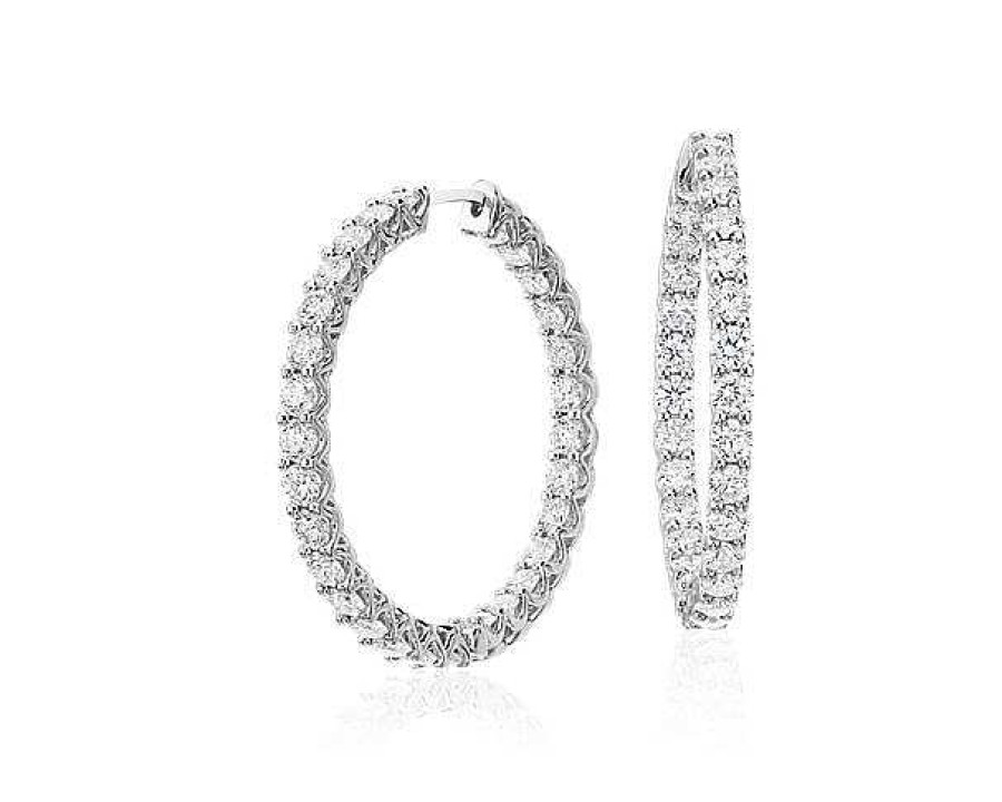 Earrings | Blue Nile Diamond Eternity Hoop Earrings In 18K White Gold (4 3/4 Ct. Tw.)