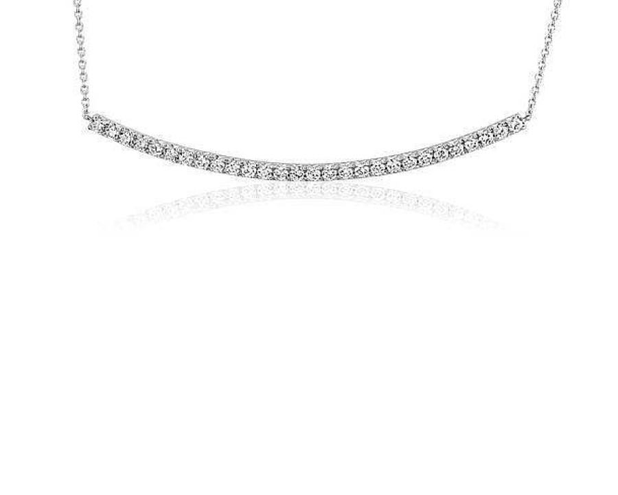 Necklaces | Blue Nile Diamond Delicate Curved Bar Necklace In 14K White Gold (3/8 Ct. Tw.)