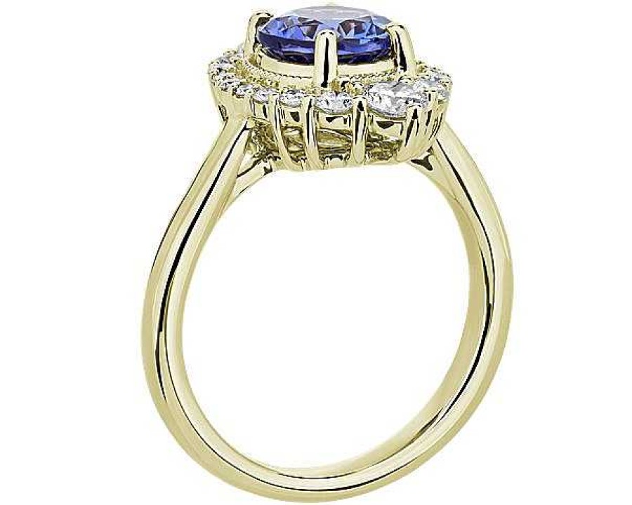 Rings | Blue Nile Tanzanite And Diamond Halo Ring In 14K Yellow Gold