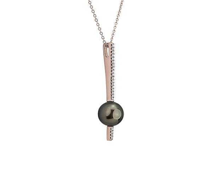 Necklaces | Blue Nile Tahitian Pearl And Diamond Pendant In 14K Rose Gold (8-9Mm)