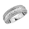 Women'S Rings | Blue Nile Zac Zac Posen Luxe Triple Row Baguette & Pav Diamond Wedding Ring In 14K White Gold (7 Mm, 1 1/2 Ct. Tw.)