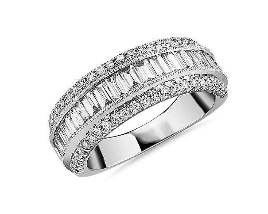 Women'S Rings | Blue Nile Zac Zac Posen Luxe Triple Row Baguette & Pav Diamond Wedding Ring In 14K White Gold (7 Mm, 1 1/2 Ct. Tw.)