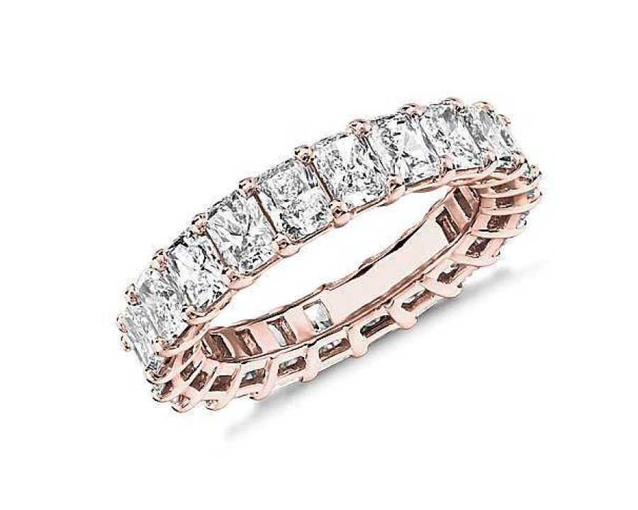 Women'S Rings | Blue Nile Radiant Cut Diamond Eternity Ring In 14K Rose Gold (5 Ct. Tw.)