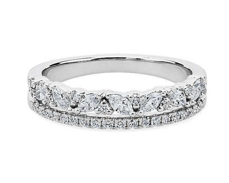 Rings | Blue Nile Two Row Diagonal Marquise And Pave Diamond Band In 14K White Gold (3/8 Ct)