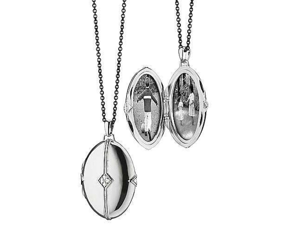 Necklaces | Blue Nile Large Statement Locket With White Sapphire Details In Sterling Silver