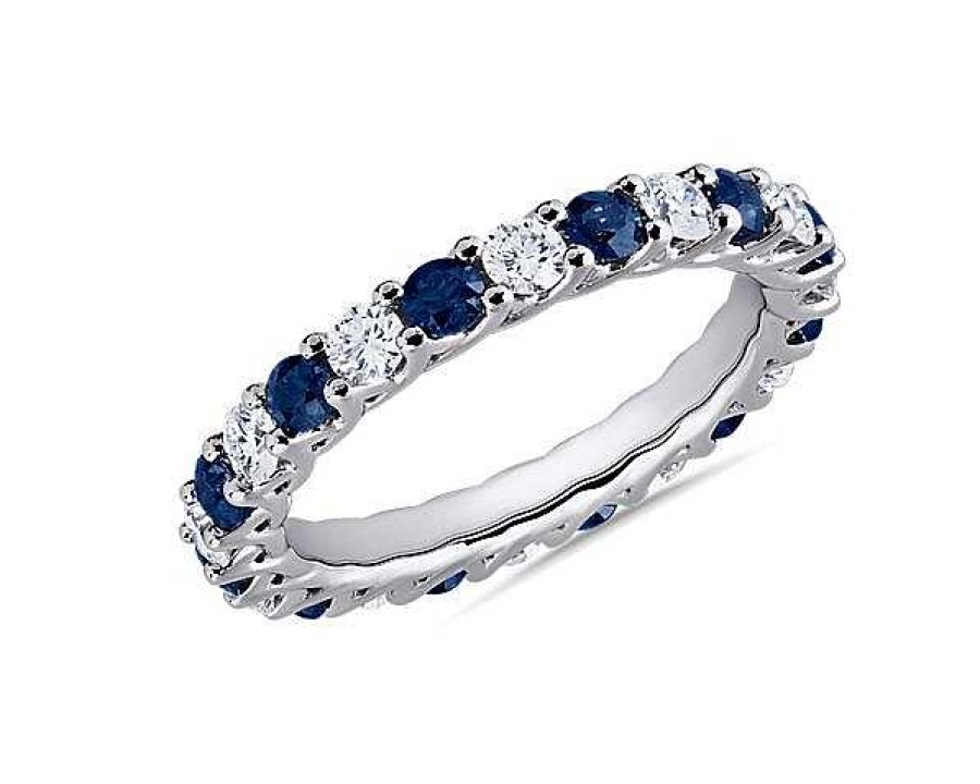 Women'S Rings | Blue Nile Tessere Alternating Sapphire And Diamond Eternity Ring In 14K White Gold (2.5Mm)