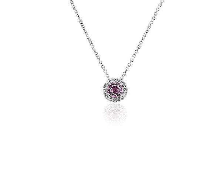 Necklaces | Blue Nile Pink Sapphire And Diamond Halo Pendant In 14K White Gold (5Mm)