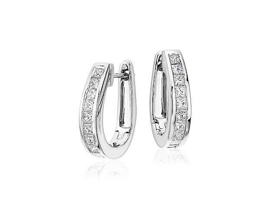 Earrings | Blue Nile Princess Cut Hoop Diamond Earrings In 18K White Gold (1 1/2 Ct. Tw.)