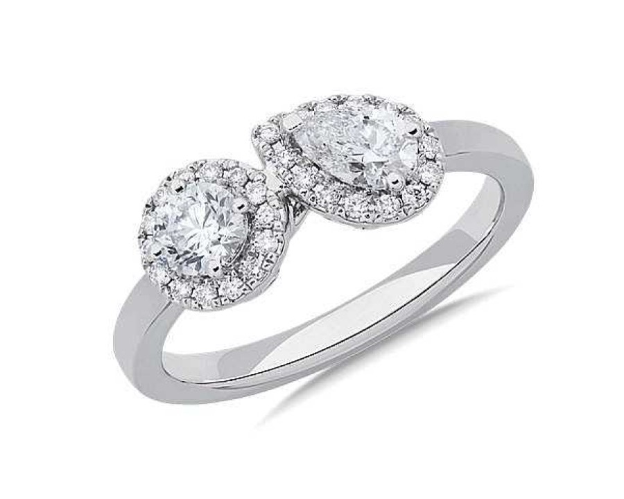 Rings | Blue Nile Round And Pear Halo Two Stone Diamond Ring In 14K White Gold (3/4 Ct. Tw.)