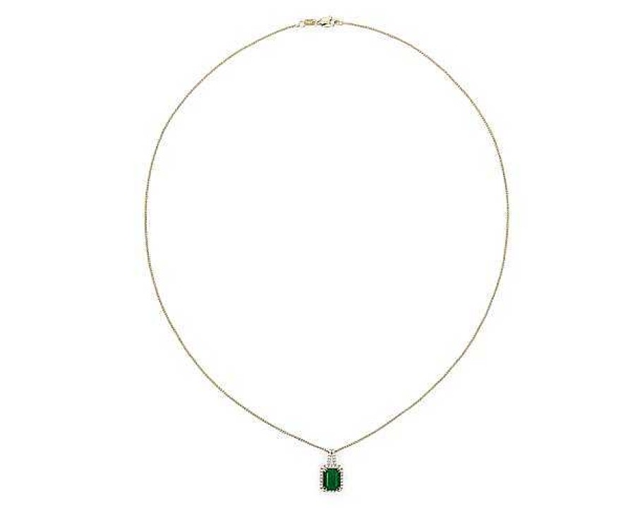 Necklaces | Blue Nile Emerald And Diamond Halo Drop Pendant In 14K Yellow Gold