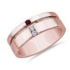 Men'S Rings | Blue Nile Men'S Diamond And Ruby Grooved Wedding Band In 14K Rose Gold (7.5 Mm)