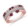 Rings | Blue Nile 3-Row Stacked Ruby Open Pear And Pav Diamond Ring In 14K Rose Gold (3/8 Ct. Tw.)