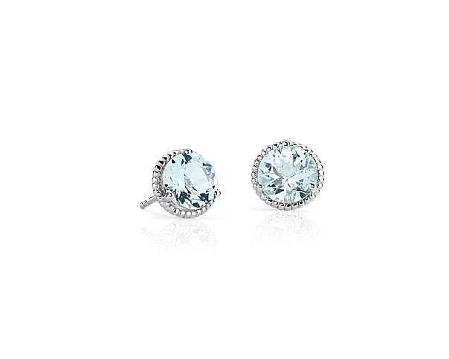 Earrings | Blue Nile Aquamarine Rope Stud Earrings In Sterling Silver (7Mm)