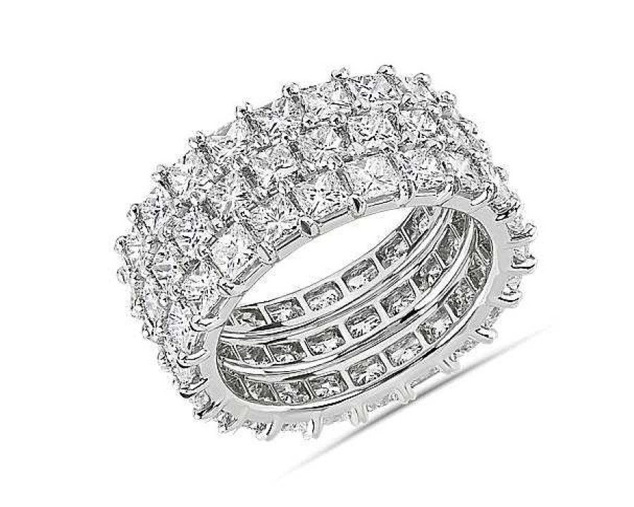 Rings | Blue Nile Triple Row Princess Diamond Eternity Ring In Platinum (8 Ct. Tw.)