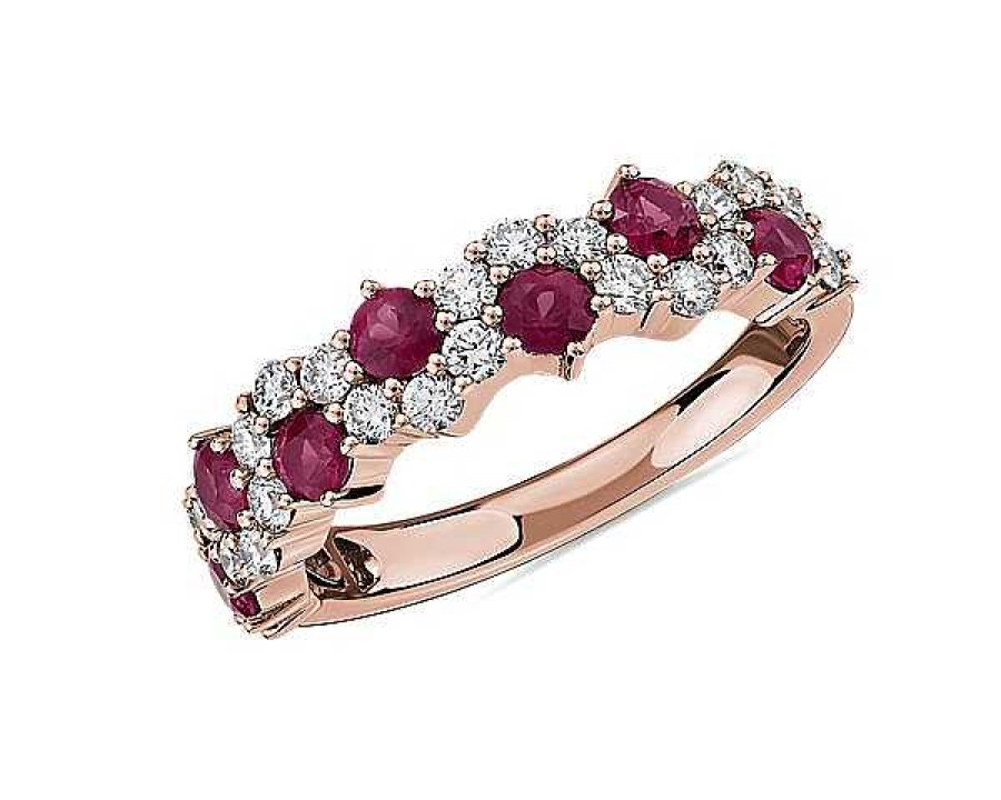 Rings | Blue Nile Staggered Ruby And Diamond Ring In 14K Rose Gold