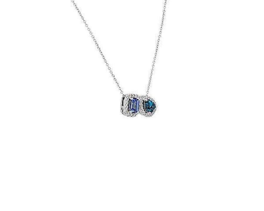 Necklaces | Blue Nile Tanzanite And Blue Topaz With Diamond Halo Two Stone Pendant In 14K White Gold