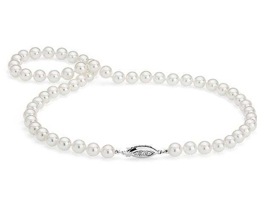 Necklaces | Blue Nile 16" Premier Akoya Cultured Pearl Strand Necklace With Diamond Clasp In 18K White Gold (7.0-7.5Mm)