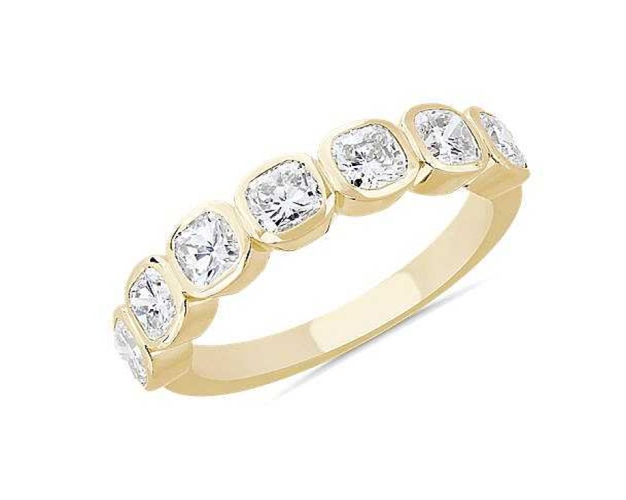 Women'S Rings | Blue Nile 7 Stone Cushion Bezel Diamond Anniversary Ring In 14K Yellow Gold (1 1/2 Ct. Tw.)