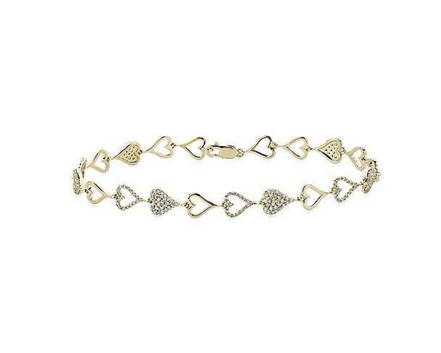 Bracelets | Blue Nile Alternating Diamond Heart Link Bracelet In 14K Yellow Gold (3/4 Ct. Tw.)